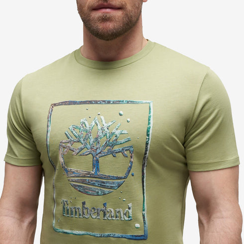 Timberland Mens Water Stack Logo Short Sleeve Tee in Green