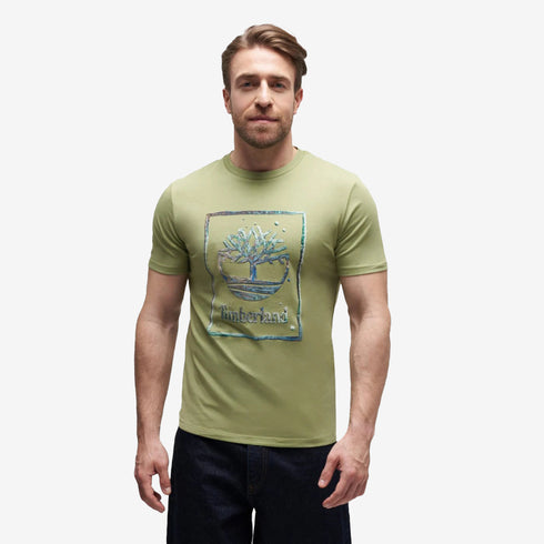 Timberland Mens Water Stack Logo Short Sleeve Tee in Green