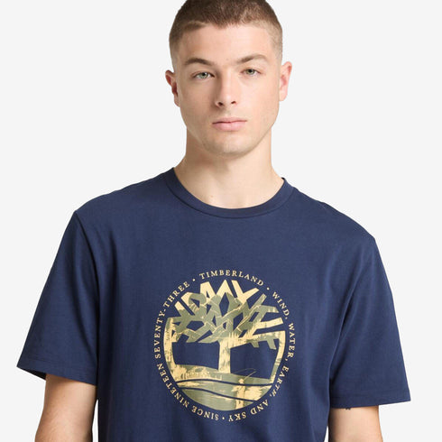 Timberland Mens Tree Logo Lake House Graphic Tee in Blue