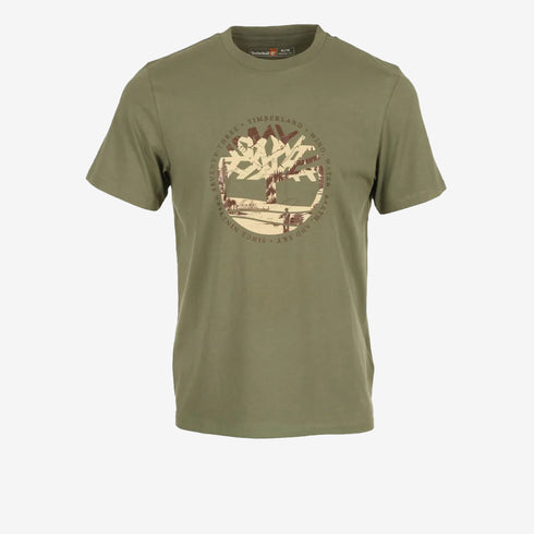 Timberland Mens Tree Logo Lake House Graphic Tee in Green
