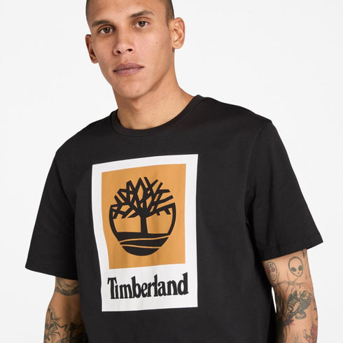 Timberland Mens Stack Logo Colored Short Sleeve Tee in Black