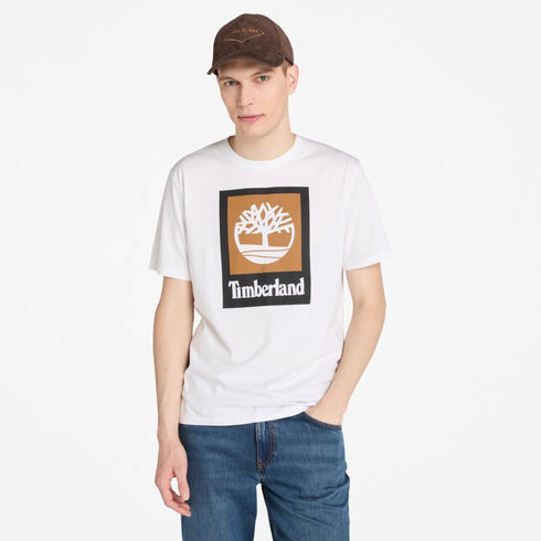 Timberland Mens Stack Logo Colored Short Sleeve Tee in White
