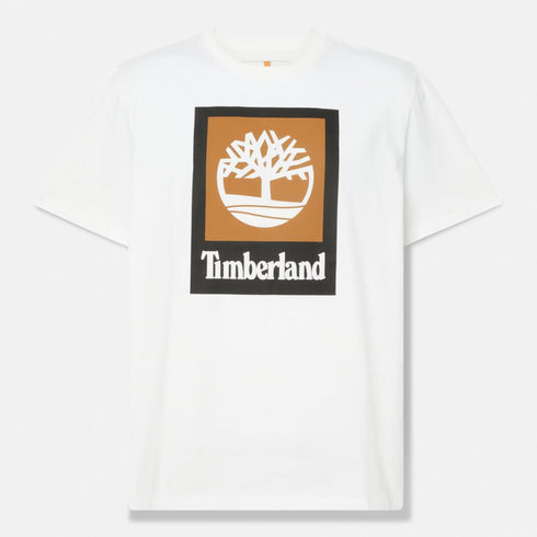 Timberland Mens Stack Logo Colored Short Sleeve Tee in White