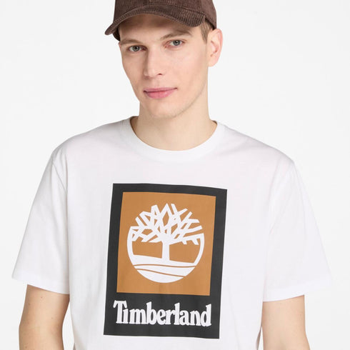 Timberland Mens Stack Logo Colored Short Sleeve Tee in White