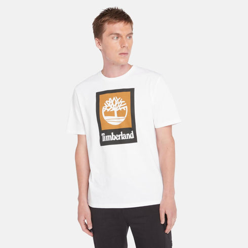 Timberland Mens Stack Logo Colored Short Sleeve Tee in White