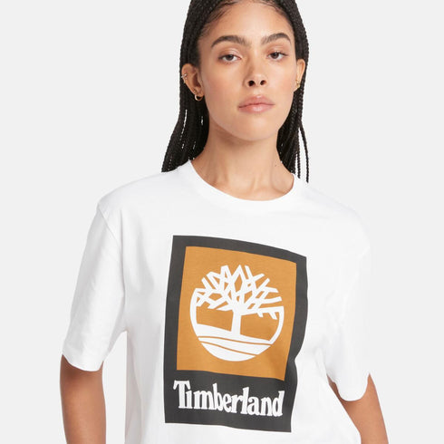 Timberland Mens Stack Logo Colored Short Sleeve Tee in White