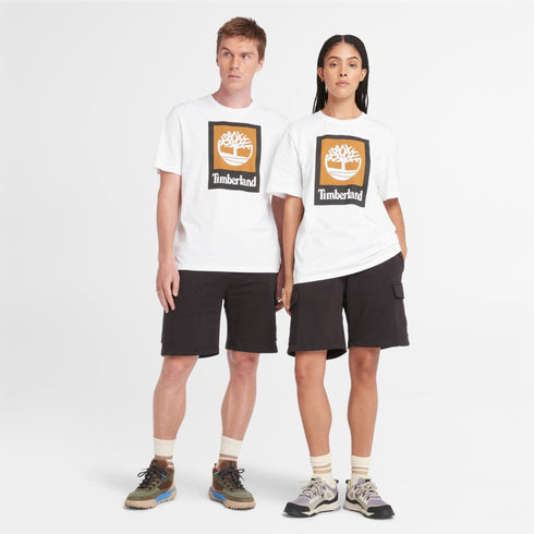 Timberland Mens Stack Logo Colored Short Sleeve Tee in White