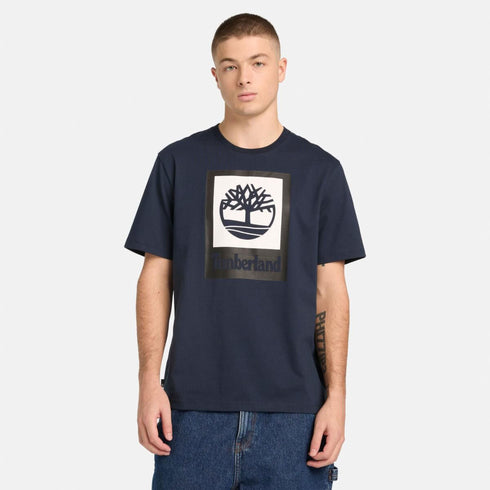 Timberland Mens Stack Logo Colored Short Sleeve Tee in Blue