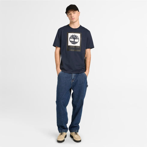 Timberland Mens Stack Logo Colored Short Sleeve Tee in Blue