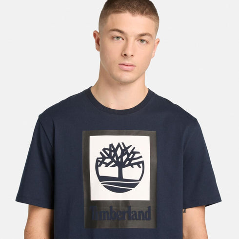 Timberland Mens Stack Logo Colored Short Sleeve Tee in Blue