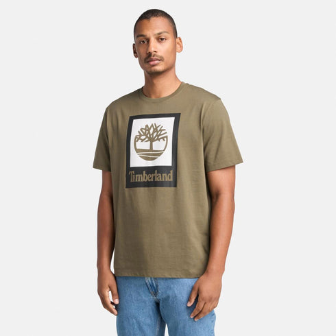 Timberland Mens Stack Logo Colored Short Sleeve Tee in Green
