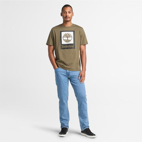 Timberland Mens Stack Logo Colored Short Sleeve Tee in Green