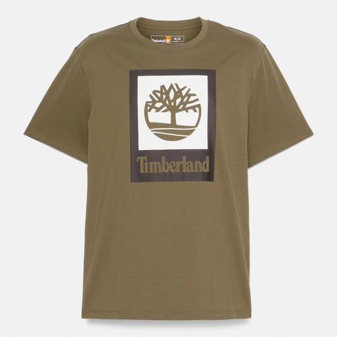 Timberland Mens Stack Logo Colored Short Sleeve Tee in Green