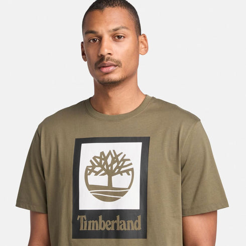 Timberland Mens Stack Logo Colored Short Sleeve Tee in Green