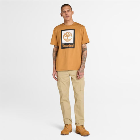 Timberland Mens Stack Logo Colored Short Sleeve Tee in Brown
