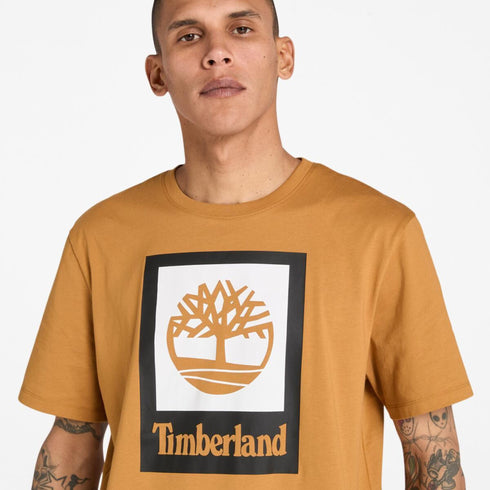 Timberland Mens Stack Logo Colored Short Sleeve Tee in Brown