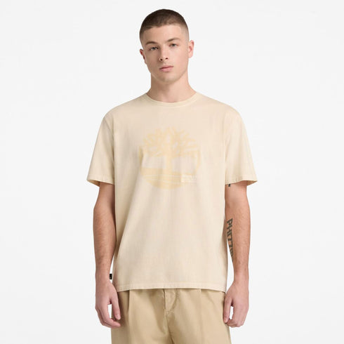 Timberland Mens Garment Dye Logo Graphic Tee in Beige