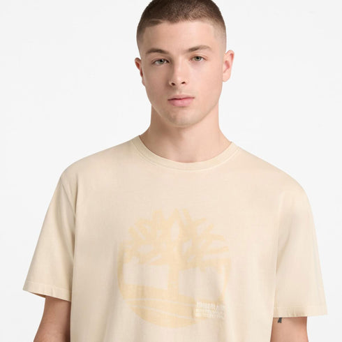 Timberland Mens Garment Dye Logo Graphic Tee in Beige