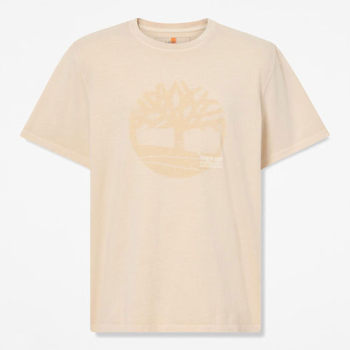 Timberland Mens Garment Dye Logo Graphic Tee in Beige