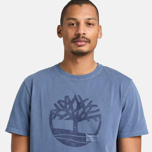 Timberland Mens Garment Dye Logo Graphic Tee in Blue