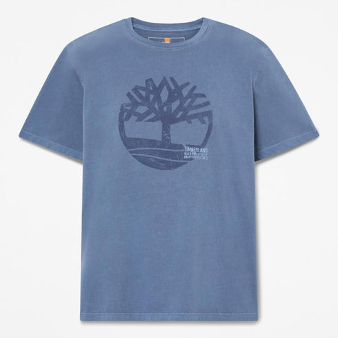 Timberland Mens Garment Dye Logo Graphic Tee in Blue