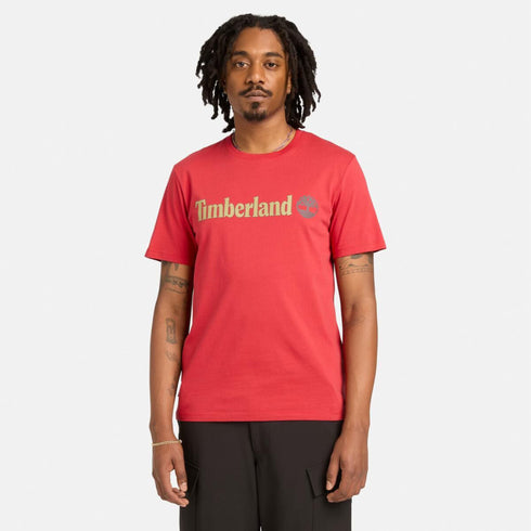 Timberland Mens Kennebec River Linear Logo Short Sleeve Tee in Red
