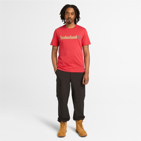 Timberland Mens Kennebec River Linear Logo Short Sleeve Tee in Red