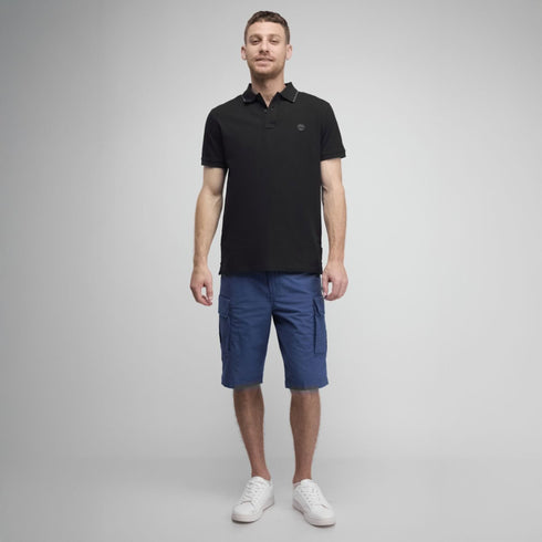 Timberland Mens Millers River Printed Neck Short Sleeve Polo in Black