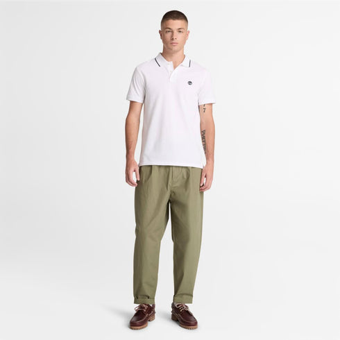 Timberland Mens Millers River Printed Neck Short Sleeve Polo in White