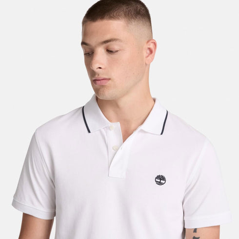 Timberland Mens Millers River Printed Neck Short Sleeve Polo in White