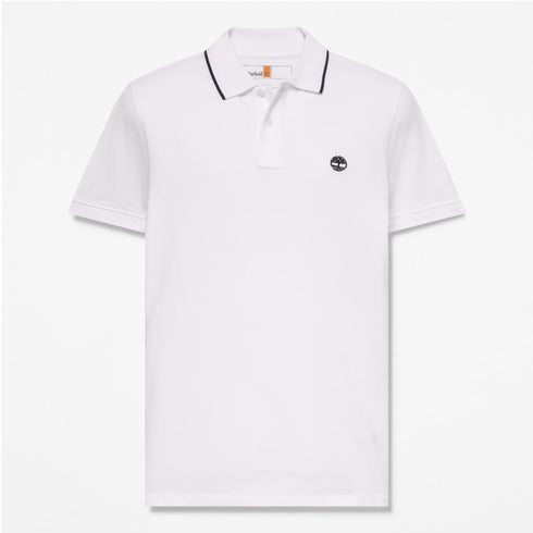 Timberland Mens Millers River Printed Neck Short Sleeve Polo in White