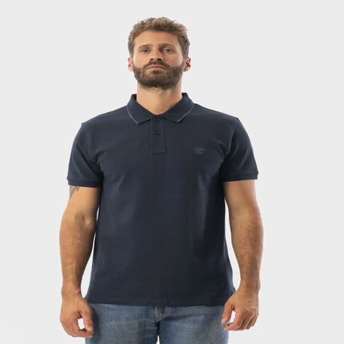Timberland Mens Millers River Printed Neck Short Sleeve Polo in Blue
