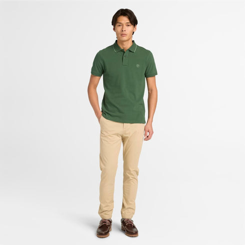 Timberland Mens Millers River Printed Neck Short Sleeve Polo in Green