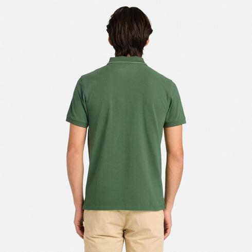 Timberland Mens Millers River Printed Neck Short Sleeve Polo in Green
