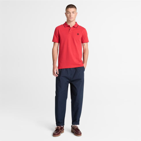 Timberland Mens Millers River Printed Neck Short Sleeve Polo in Red