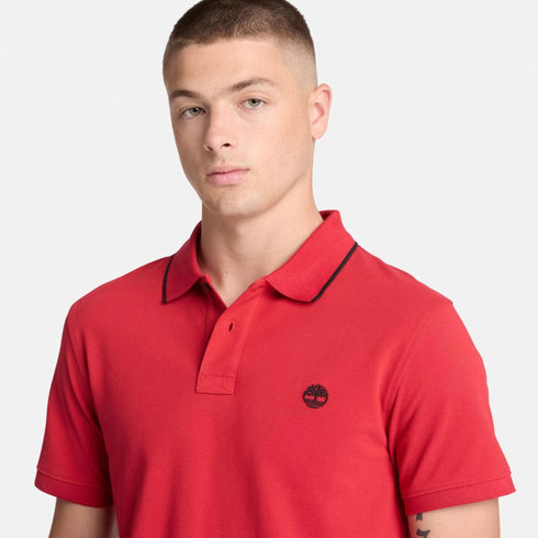 Timberland Mens Millers River Printed Neck Short Sleeve Polo in Red