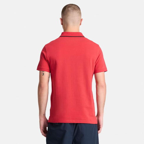 Timberland Mens Millers River Printed Neck Short Sleeve Polo in Red