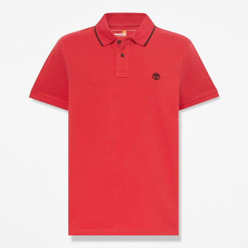Timberland Mens Millers River Printed Neck Short Sleeve Polo in Red