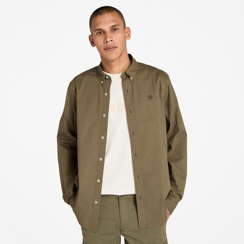 Timberland Mens Long Sleeve Stretch Poplin Shirt in Grey