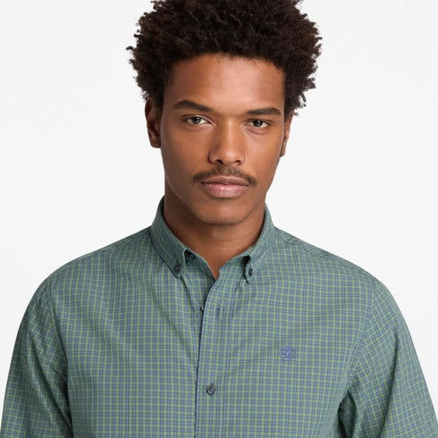 Timberland Mens Micro Plaid Poplin Shirt in Green