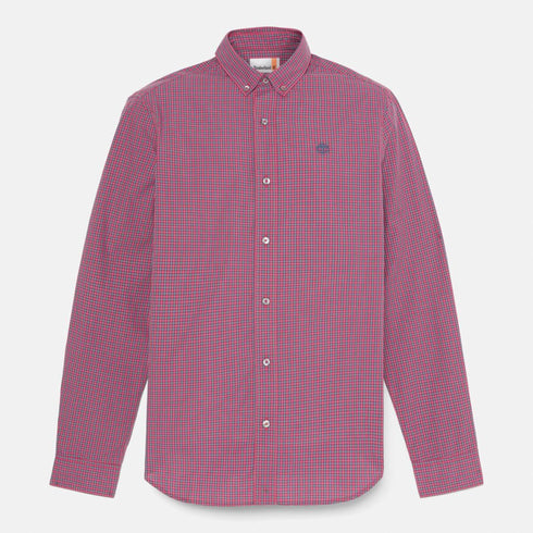Timberland Mens Micro Plaid Poplin Shirt in Red