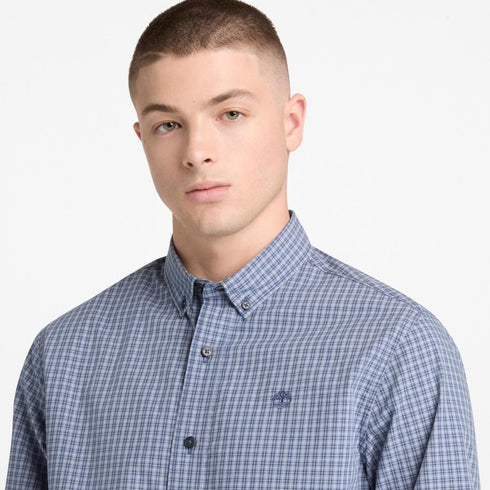 Timberland Mens Micro Plaid Poplin Shirt in Blue