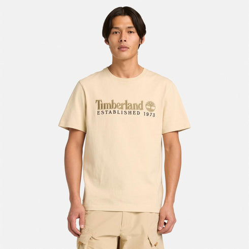 Timberland Mens Established 1973 Embroidery Logo Tee in Beige