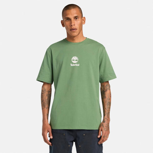 Timberland Mens Print Stack Logo Short Sleeve Tee in Green