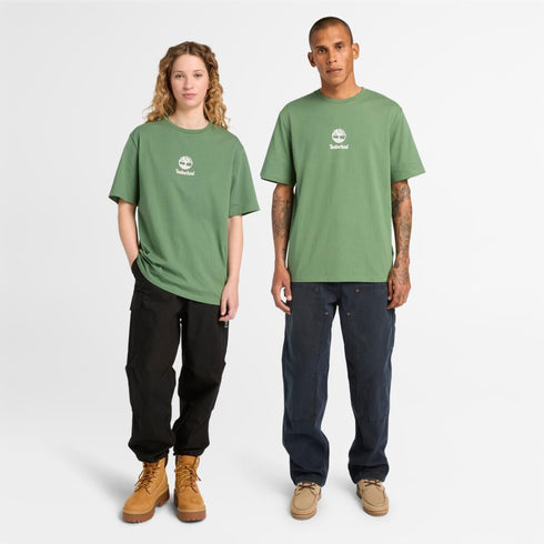 Timberland Mens Print Stack Logo Short Sleeve Tee in Green