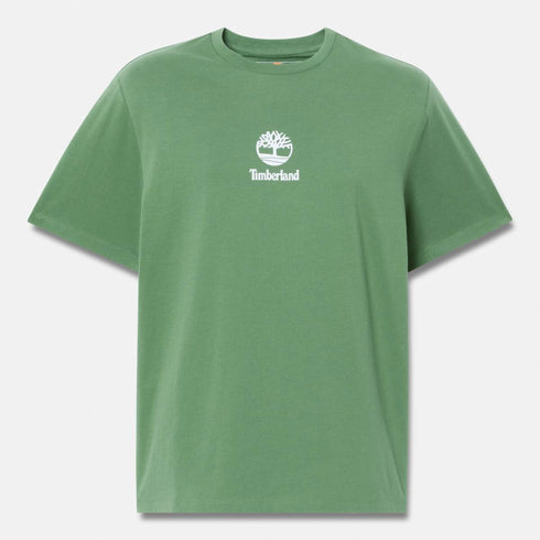 Timberland Mens Print Stack Logo Short Sleeve Tee in Green