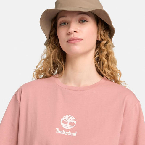 Timberland Mens Print Stack Logo Short Sleeve Tee in Pink
