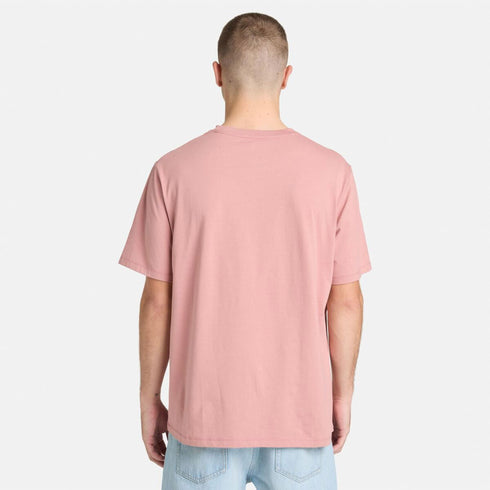 Timberland Mens Print Stack Logo Short Sleeve Tee in Pink
