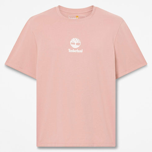 Timberland Mens Print Stack Logo Short Sleeve Tee in Pink